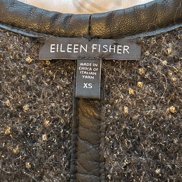 Eileen Fisher Mohair Blend Leather Trim Open Cardigan Paisley Design Size XS - Picture 12 of 17